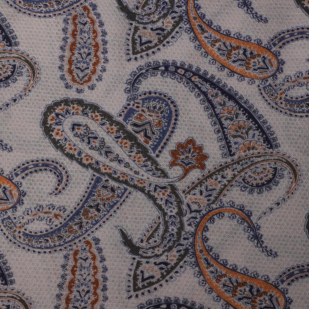 Ivory-Blue Color Digital Printed Modal Dobby Fabric