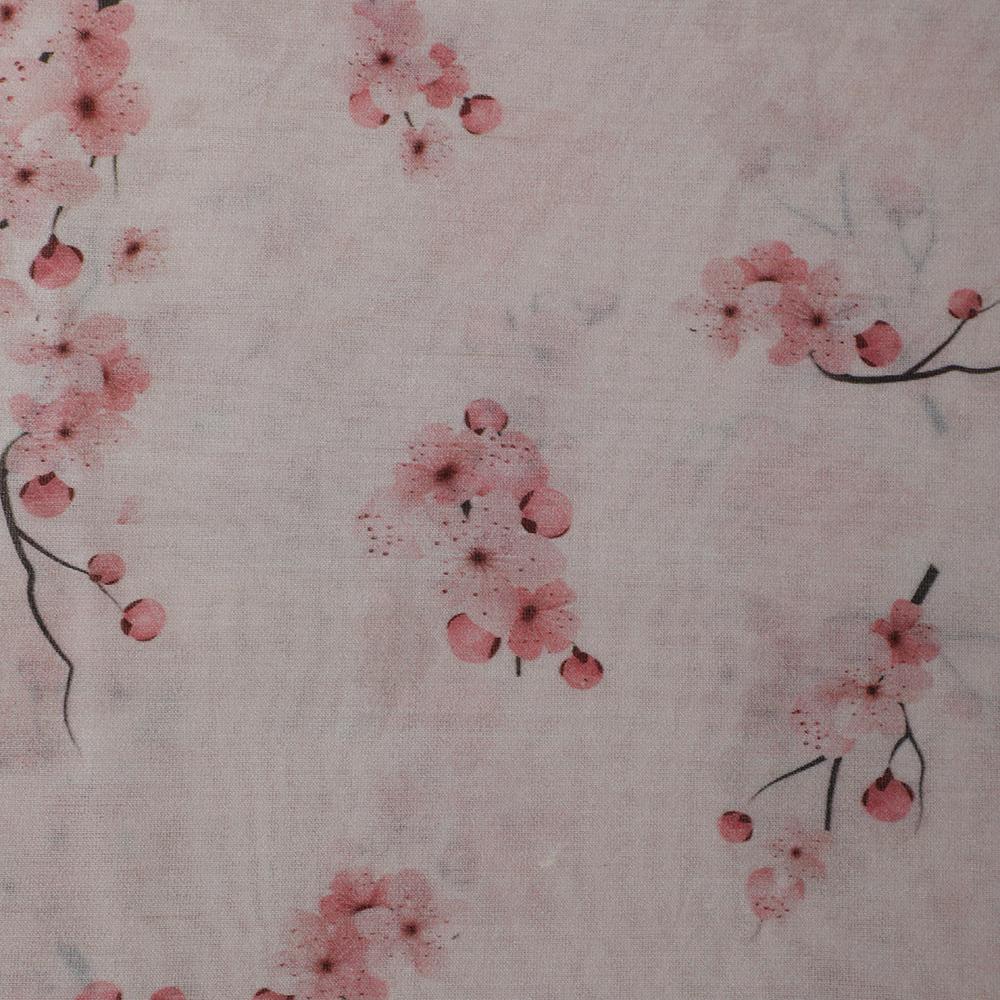 Blush Pink Color Digital Printed Pure Chanderi Fabric