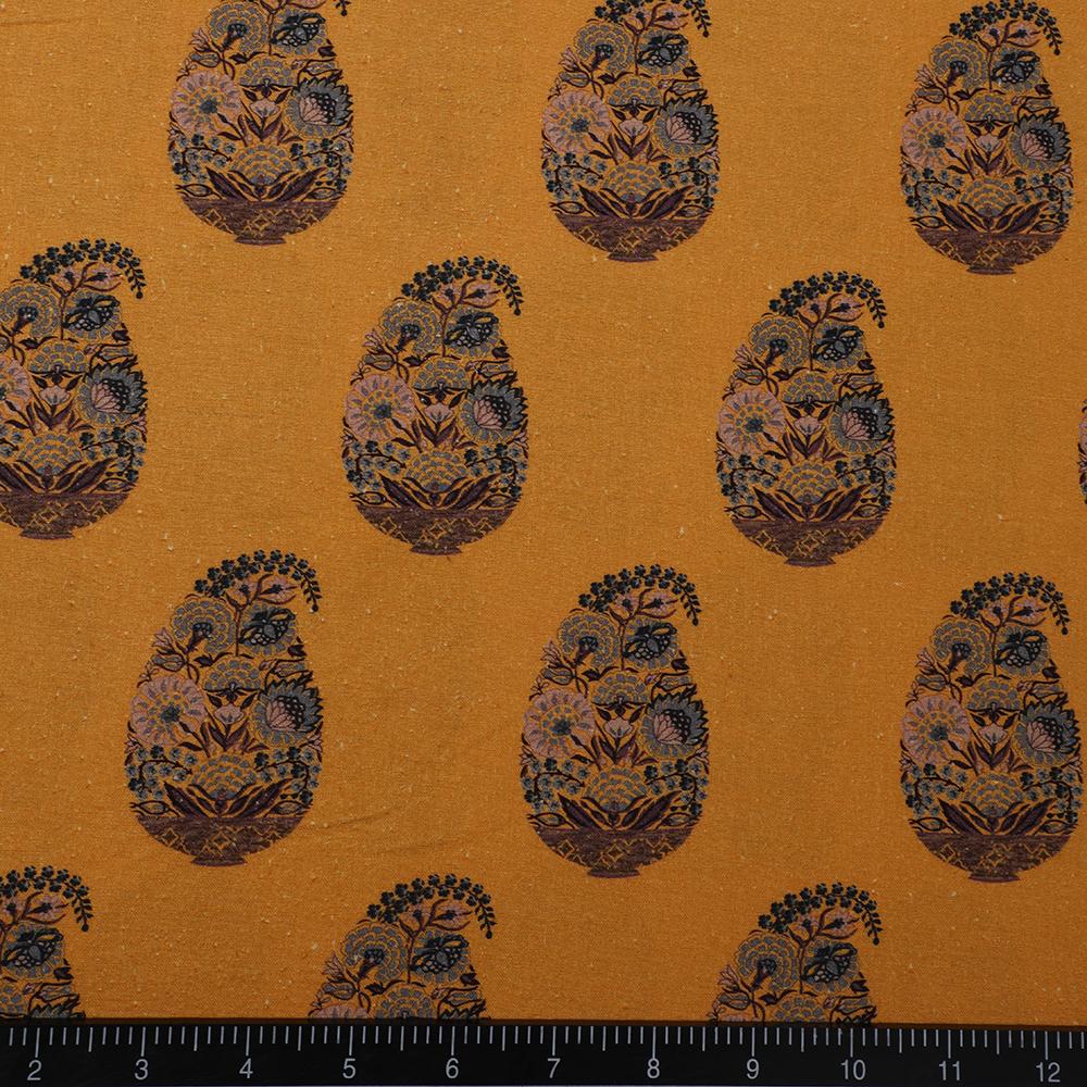 Mustard Color Digital Printed Matka Silk Fabric