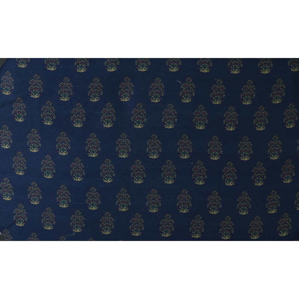 Dark Blue Color Digital Printed Muga Georgette Silk Fabric