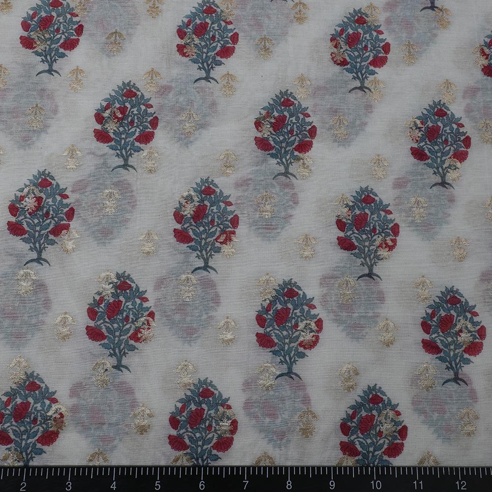 Blue-Red Color Digital Printed Viscose Cotton Jacquard Fabric
