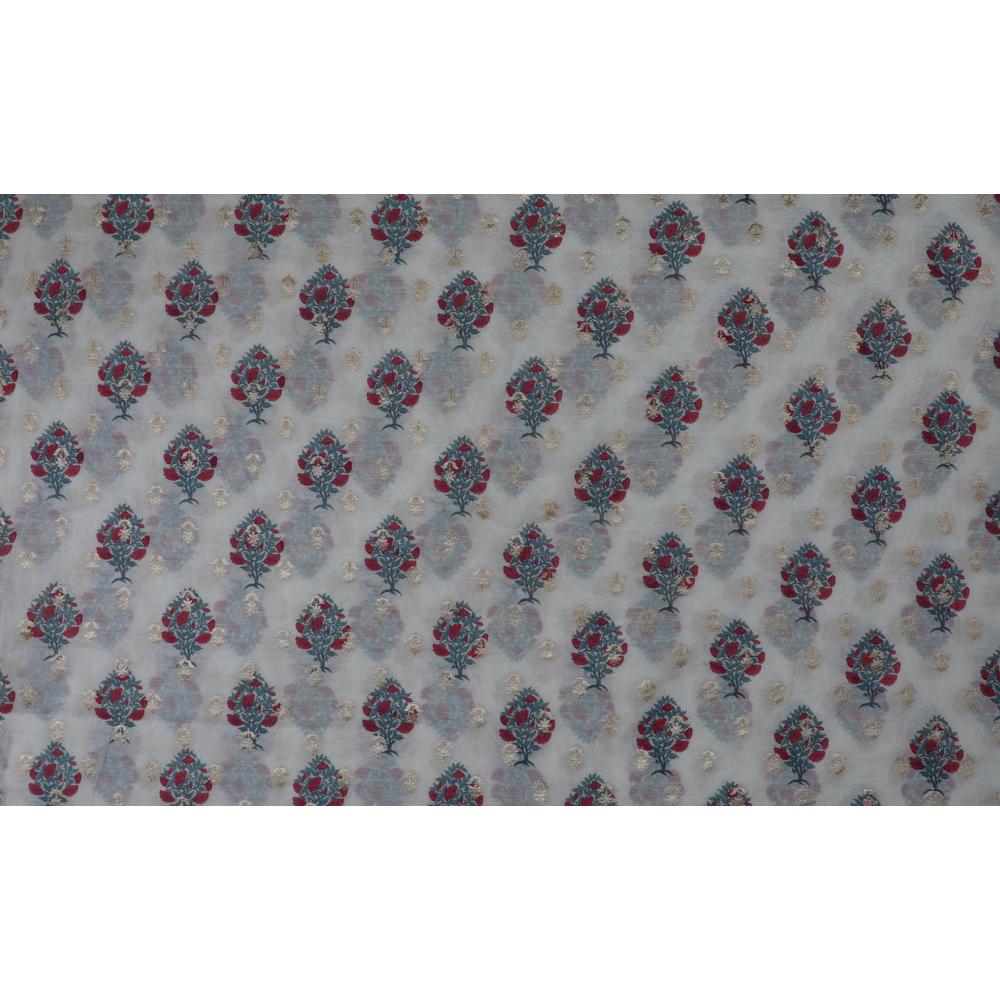 Blue-Red Color Digital Printed Viscose Cotton Jacquard Fabric