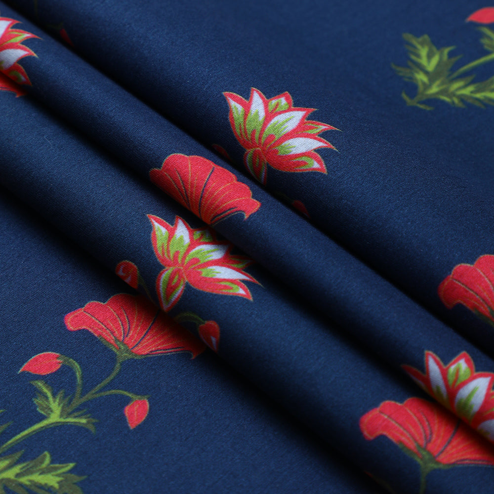 Navy Blue-Pink color Digital Printed Cotton Lawn Fabric