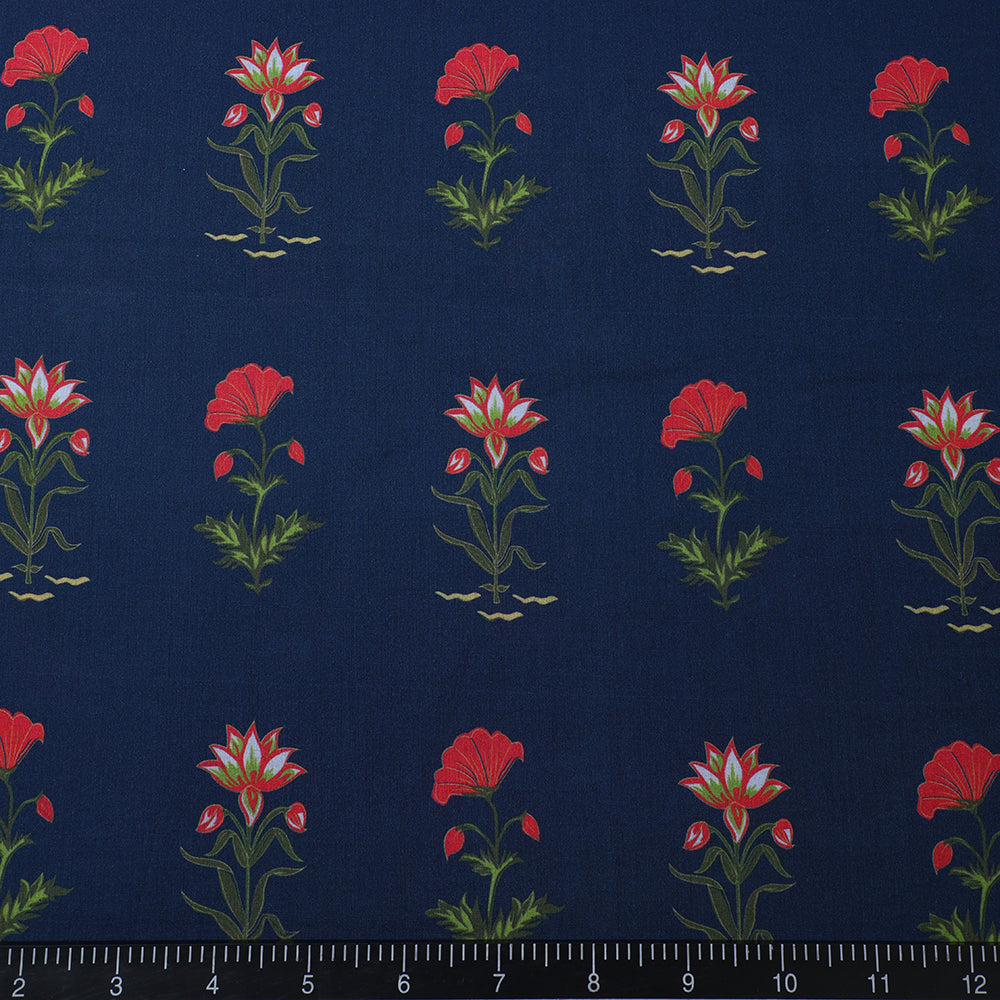 Navy Blue-Pink color Digital Printed Cotton Lawn Fabric