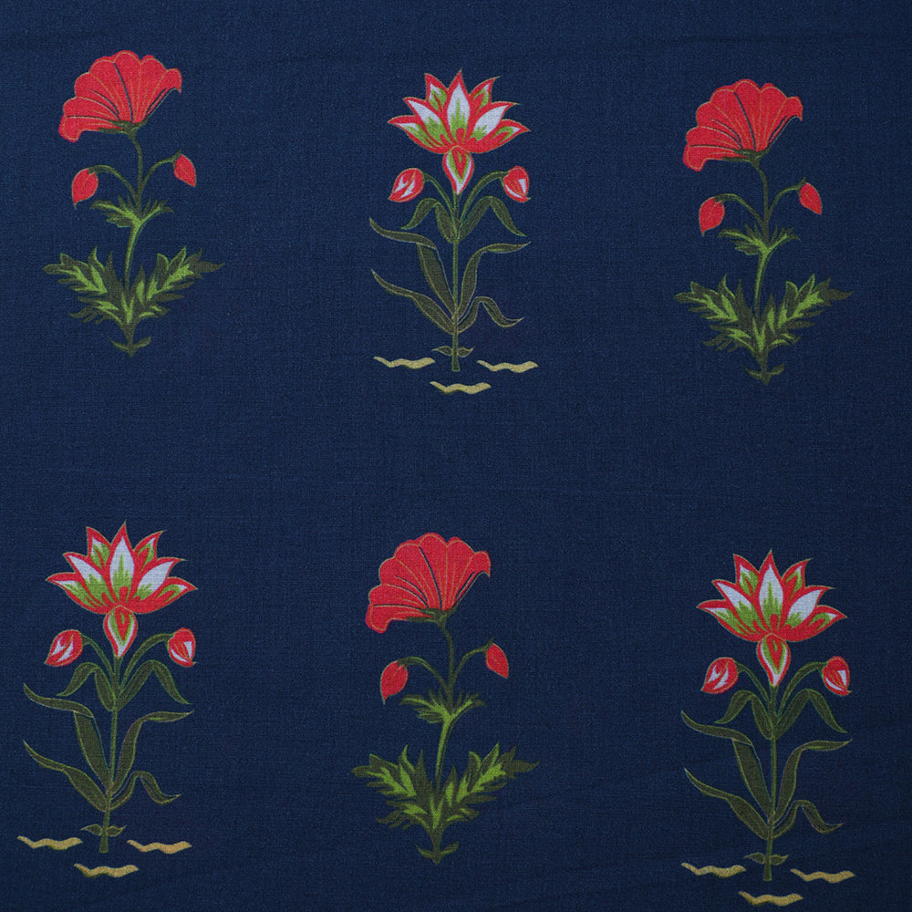 Navy Blue-Pink color Digital Printed Cotton Lawn Fabric