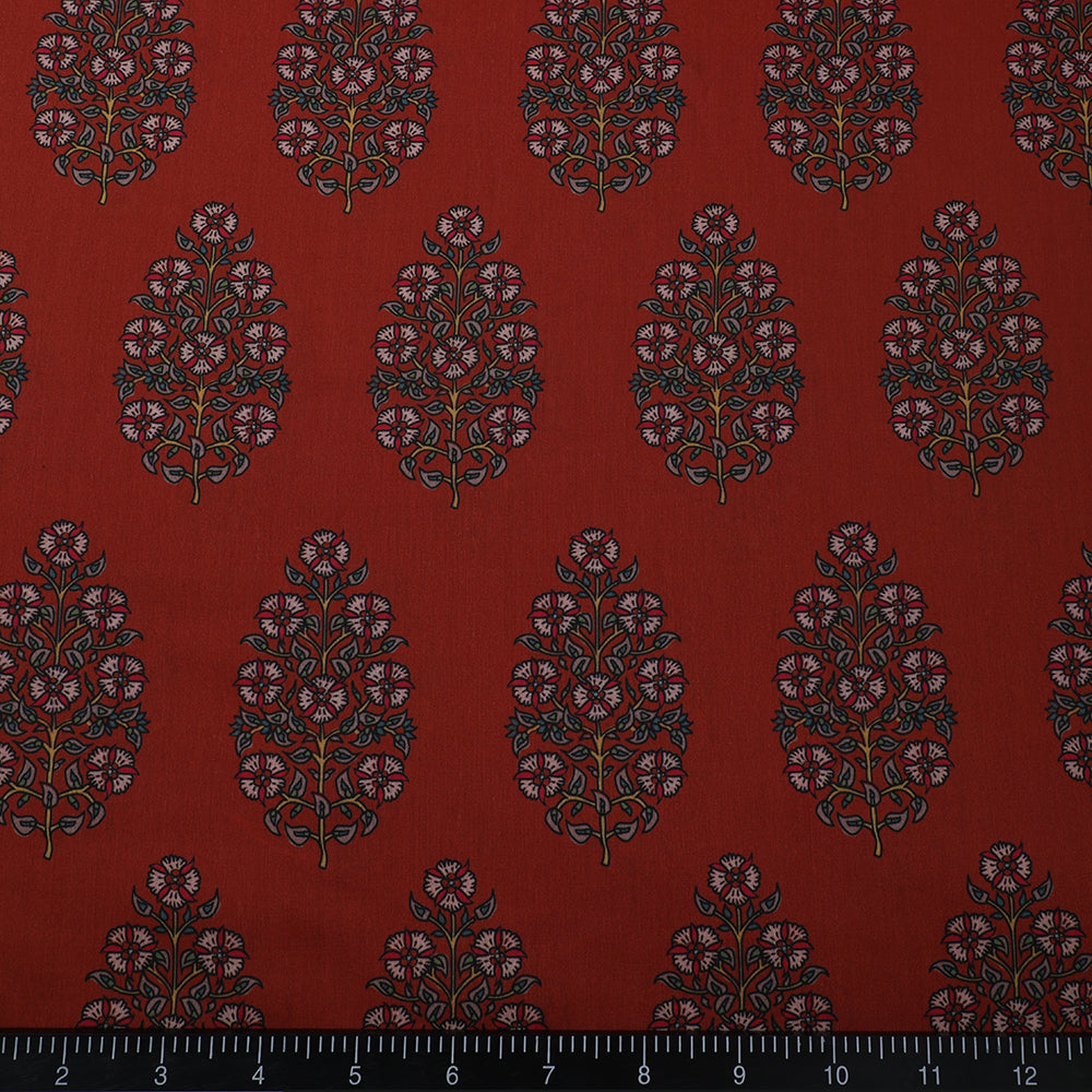 Rust color Digital Printed Cotton Lawn Fabric