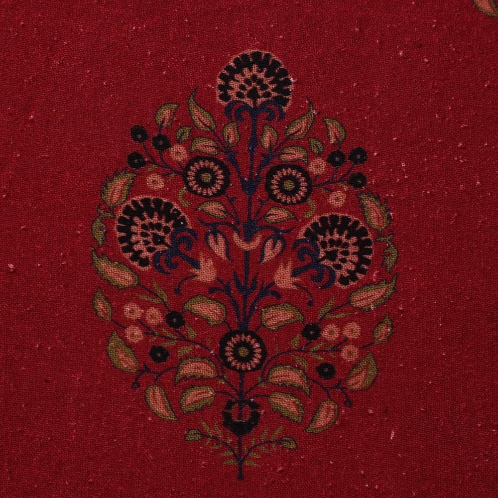 Red Color Digital Printed Matka Silk Fabric
