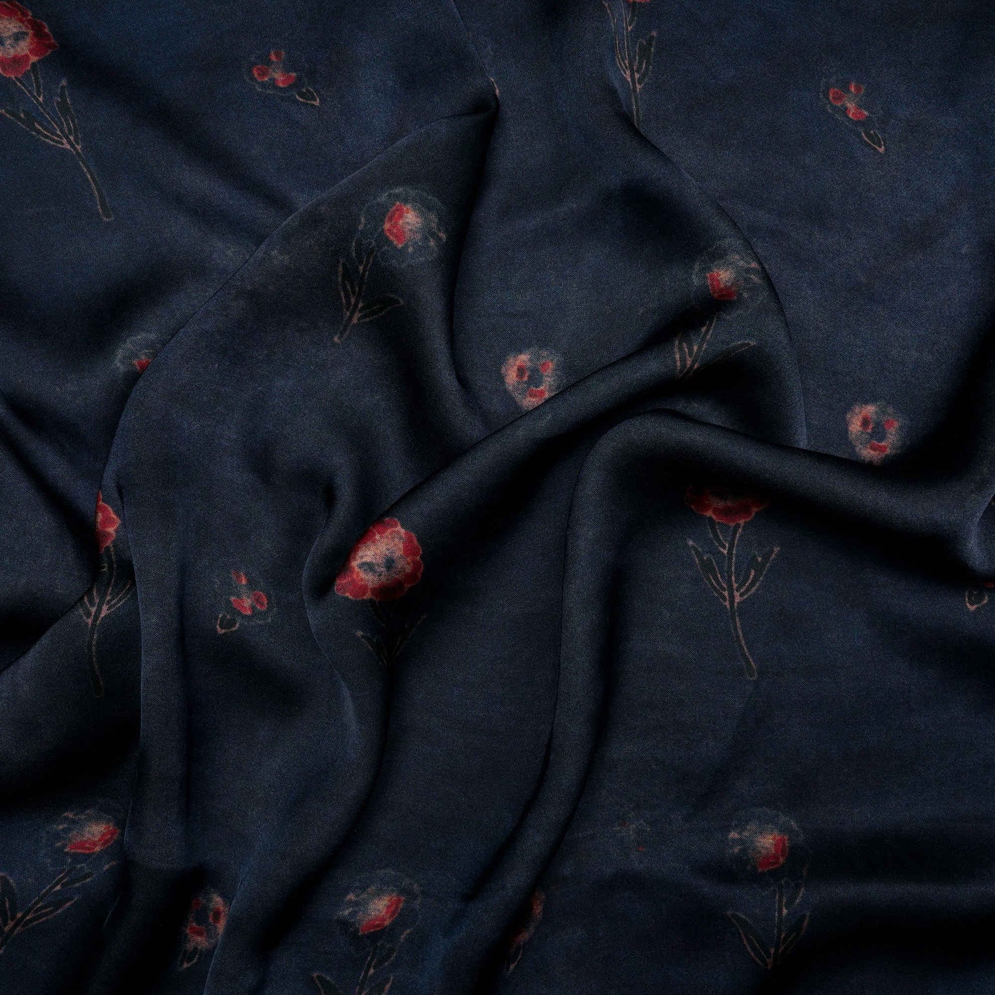 Dark Blue Color Digital Printed Modal Satin Fabric