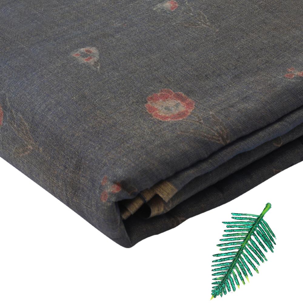 Grey-Gold Color Digital Printed Silk Cotton Tussar Chanderi Fabric