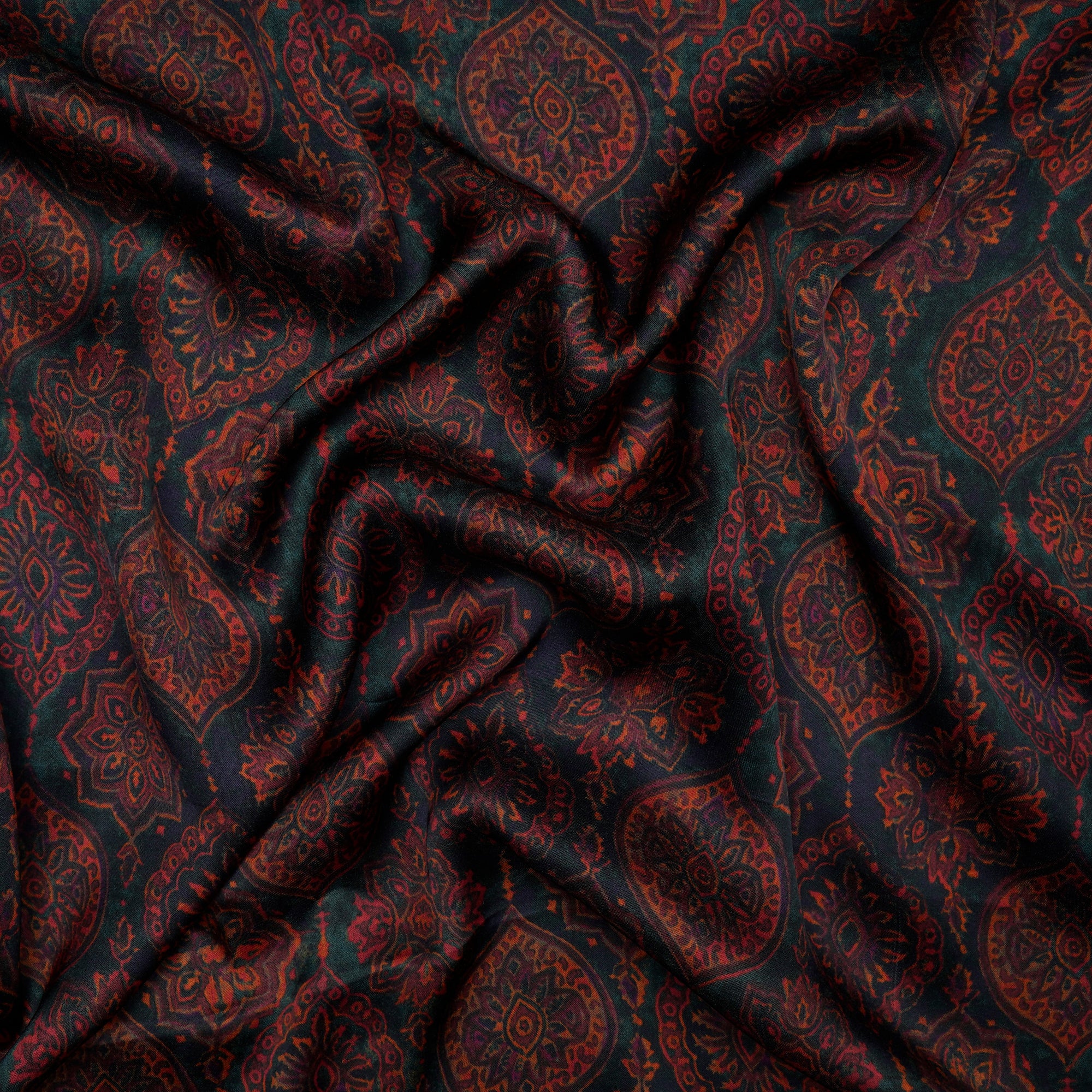 Multi Color Ajrak Pattern Digital Printed Modal Satin Fabric