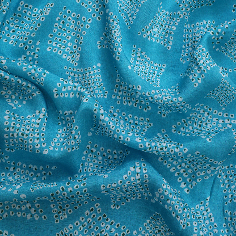 Blue Color Digital Printed Pure Chanderi Fabric