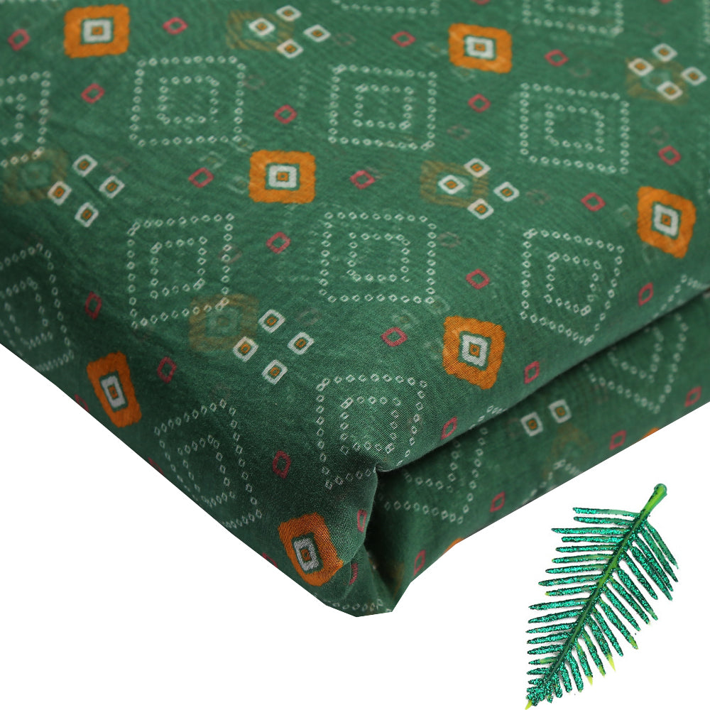 Green Color Digital Printed Chanderi Fabric