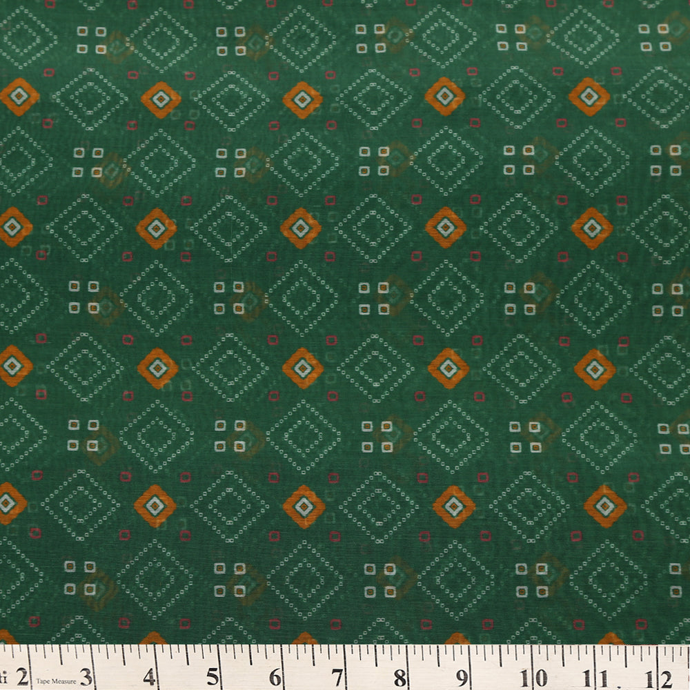 Green Color Digital Printed Chanderi Fabric