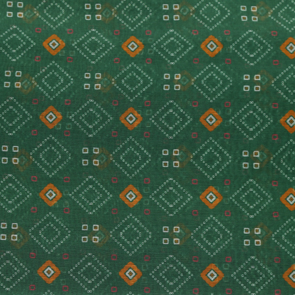 Green Color Digital Printed Chanderi Fabric