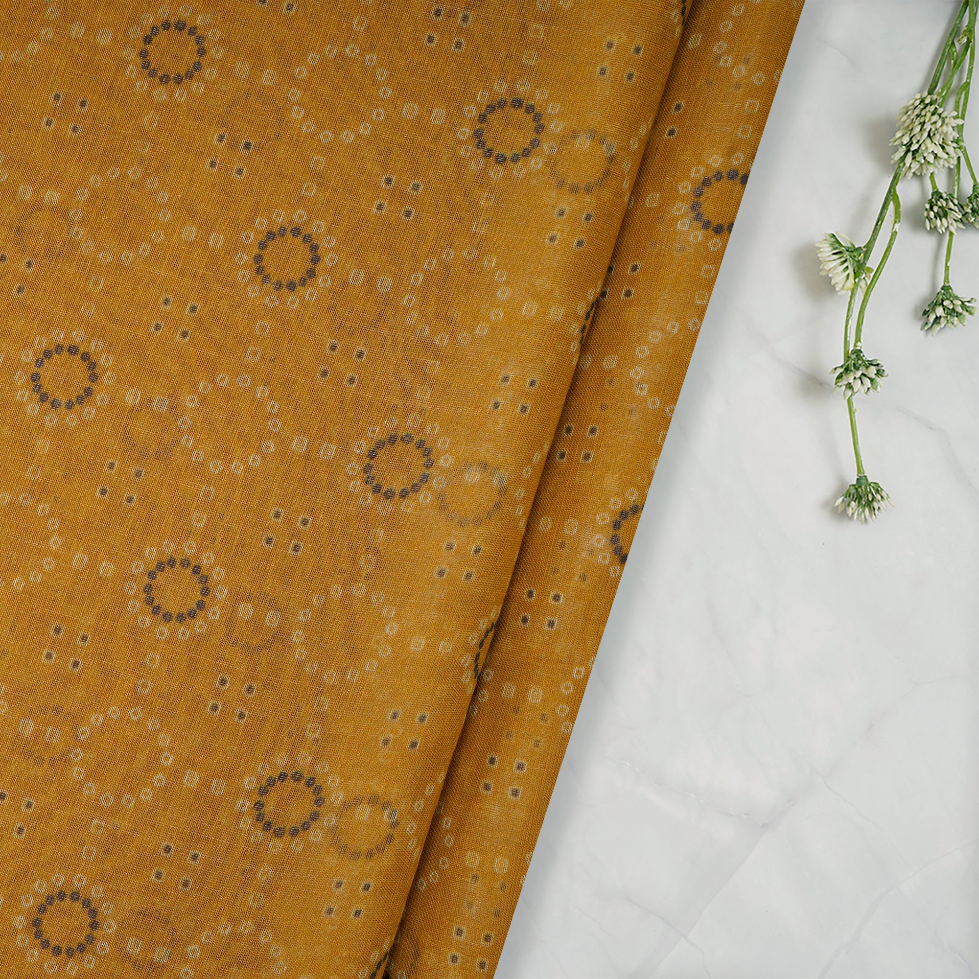 Mustard All Over Pattern Digital Printed Tissue Chanderi Fabric