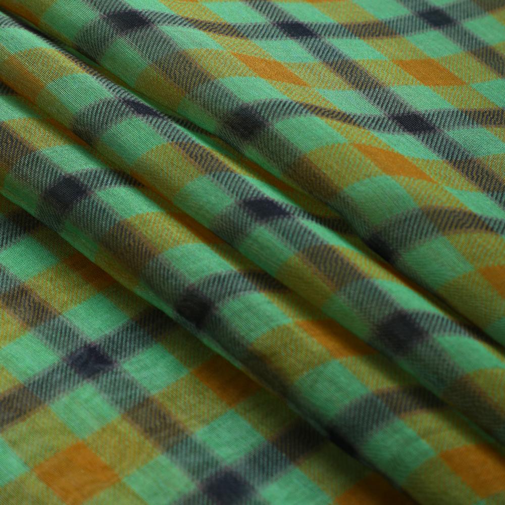 Green-Mustard Color Digital Printed Pure Chanderi Fabric