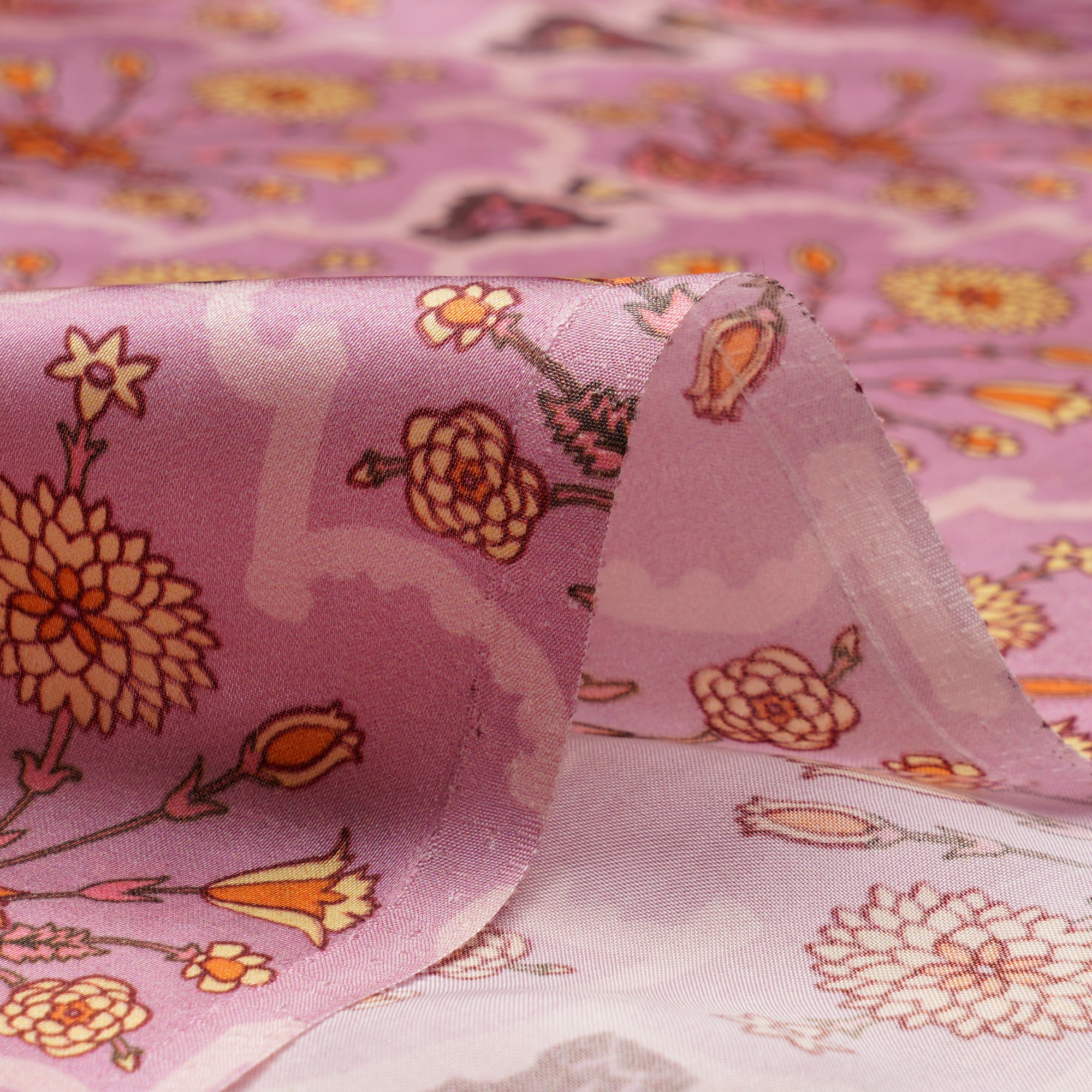 Pink Color Digital Printed Bemberg satin Fabric