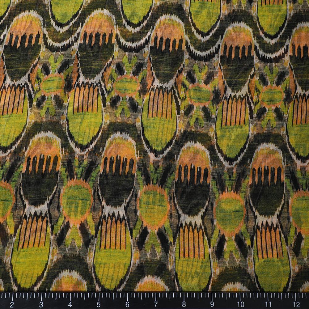 Black-Acid Lime Color Digital Printed Chiffon Bemberg Fabric
