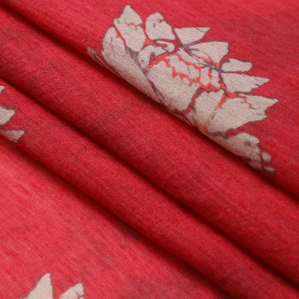 Red Color Digital Printed Muga Silk Fabric