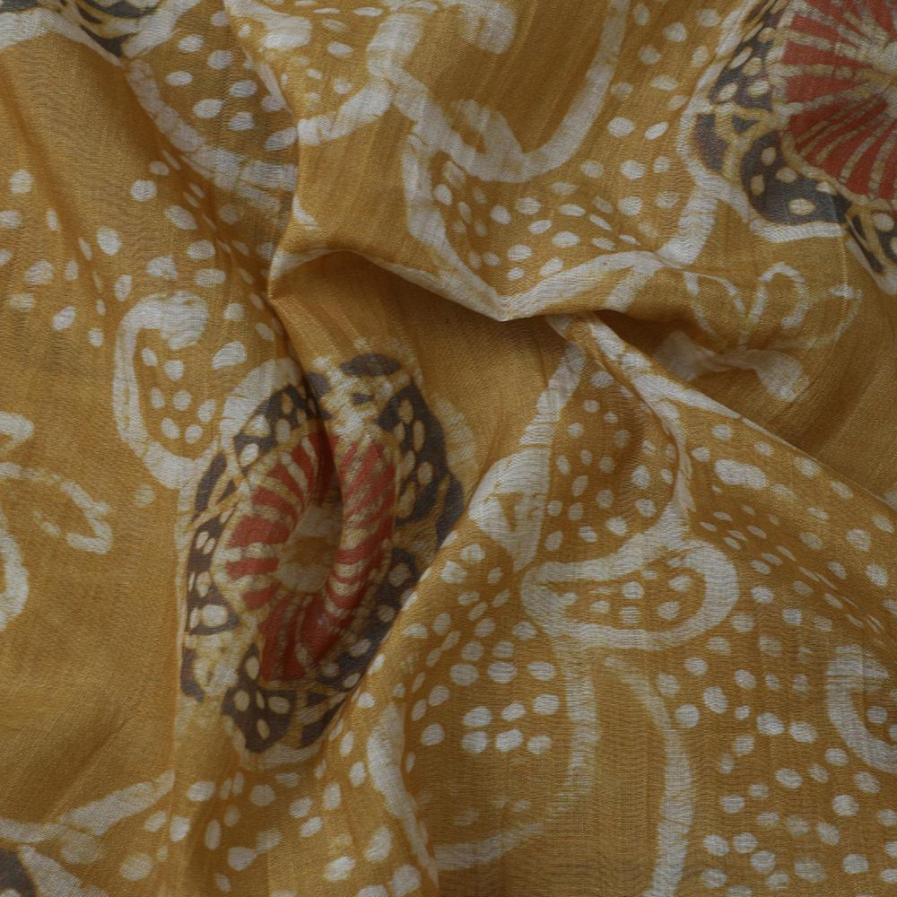 Yellow-White Color Digital Printed Tussar Chanderi Fabric