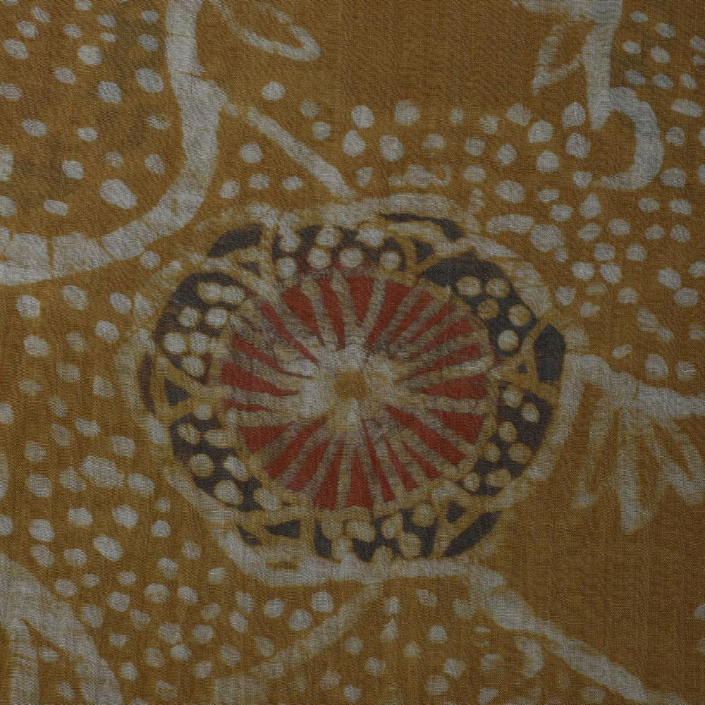 Yellow-White Color Digital Printed Tussar Chanderi Fabric