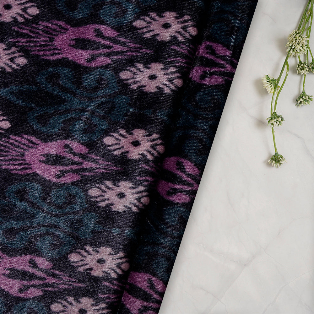 Black-Purple Color Digital Printed Silk Velvet Fabric