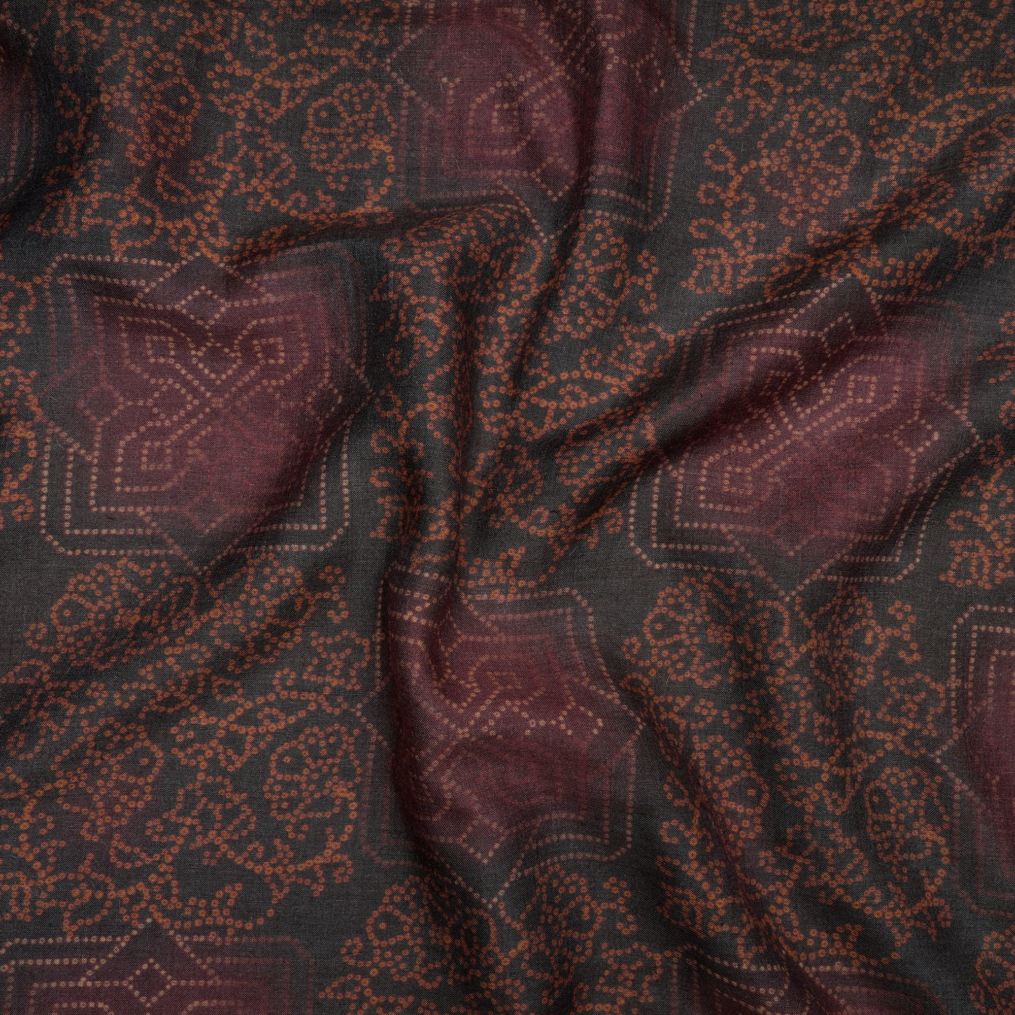 Grey-Brown Color Digital Printed Tussar Muga Fabric