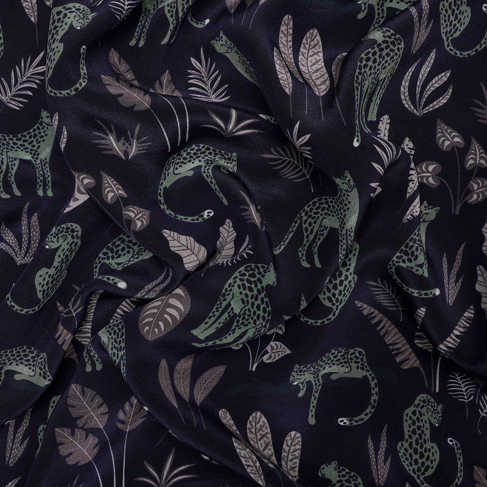 Navy Color Digital Printed Crepe Silk Fabric