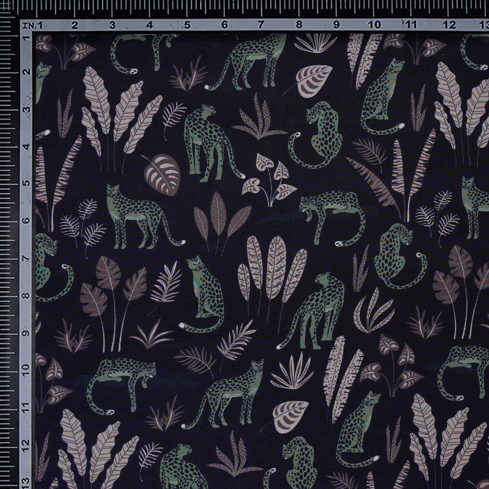 Navy Color Digital Printed Crepe Silk Fabric