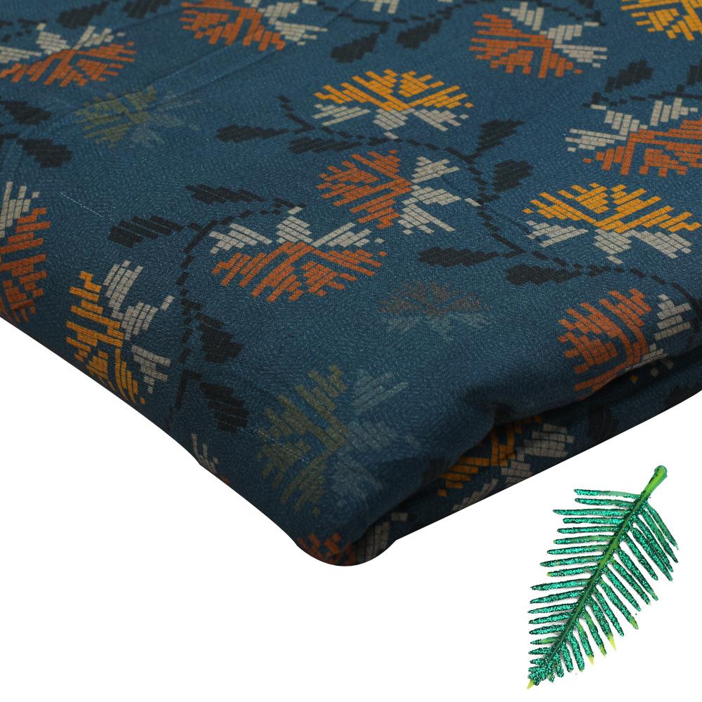 Spruce Blue Color Digital Printed Viscose Modal Satin Fabric