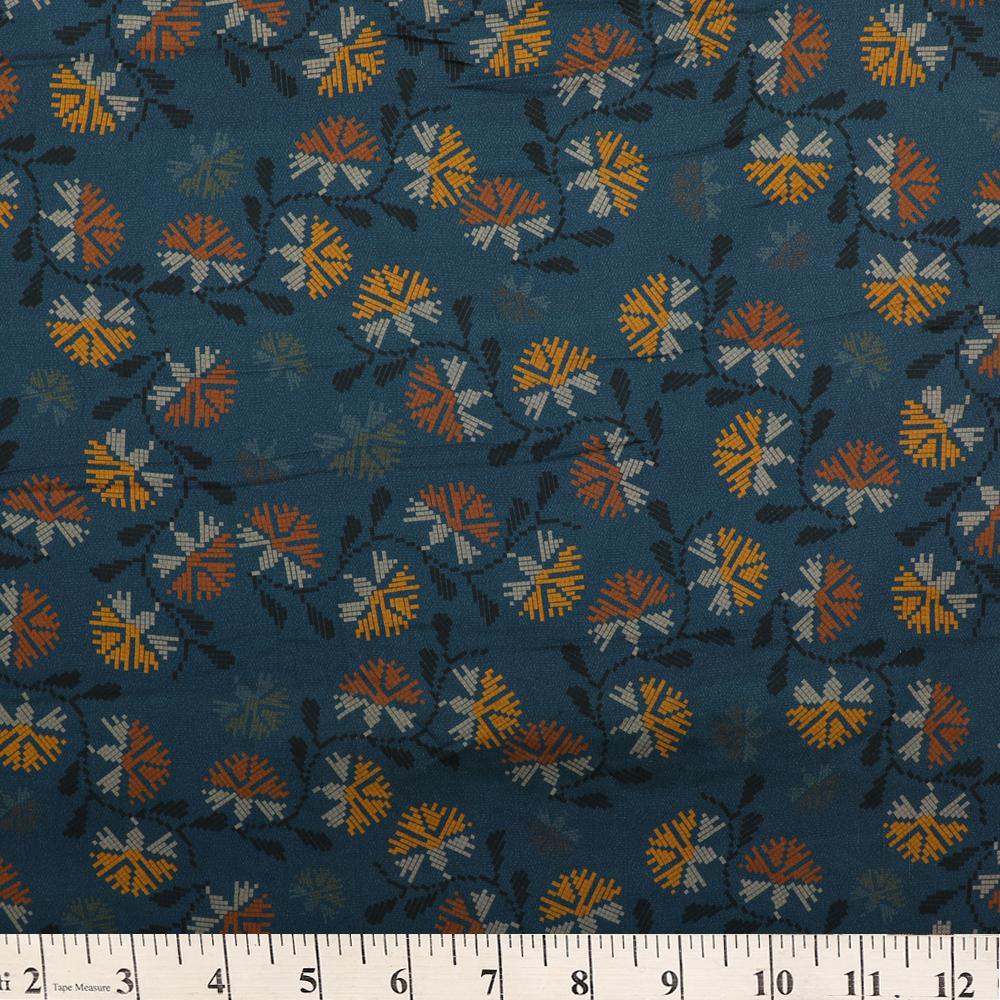 Spruce Blue Color Digital Printed Viscose Modal Satin Fabric