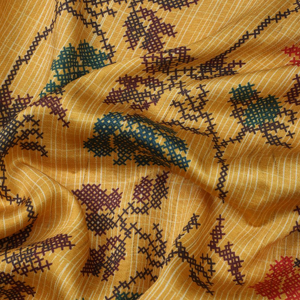 Yellow color Digital Printed Viscose Modal Satin Fabric