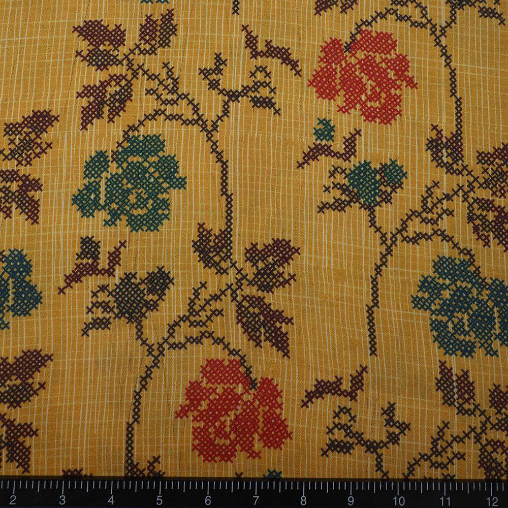 Yellow color Digital Printed Viscose Modal Satin Fabric