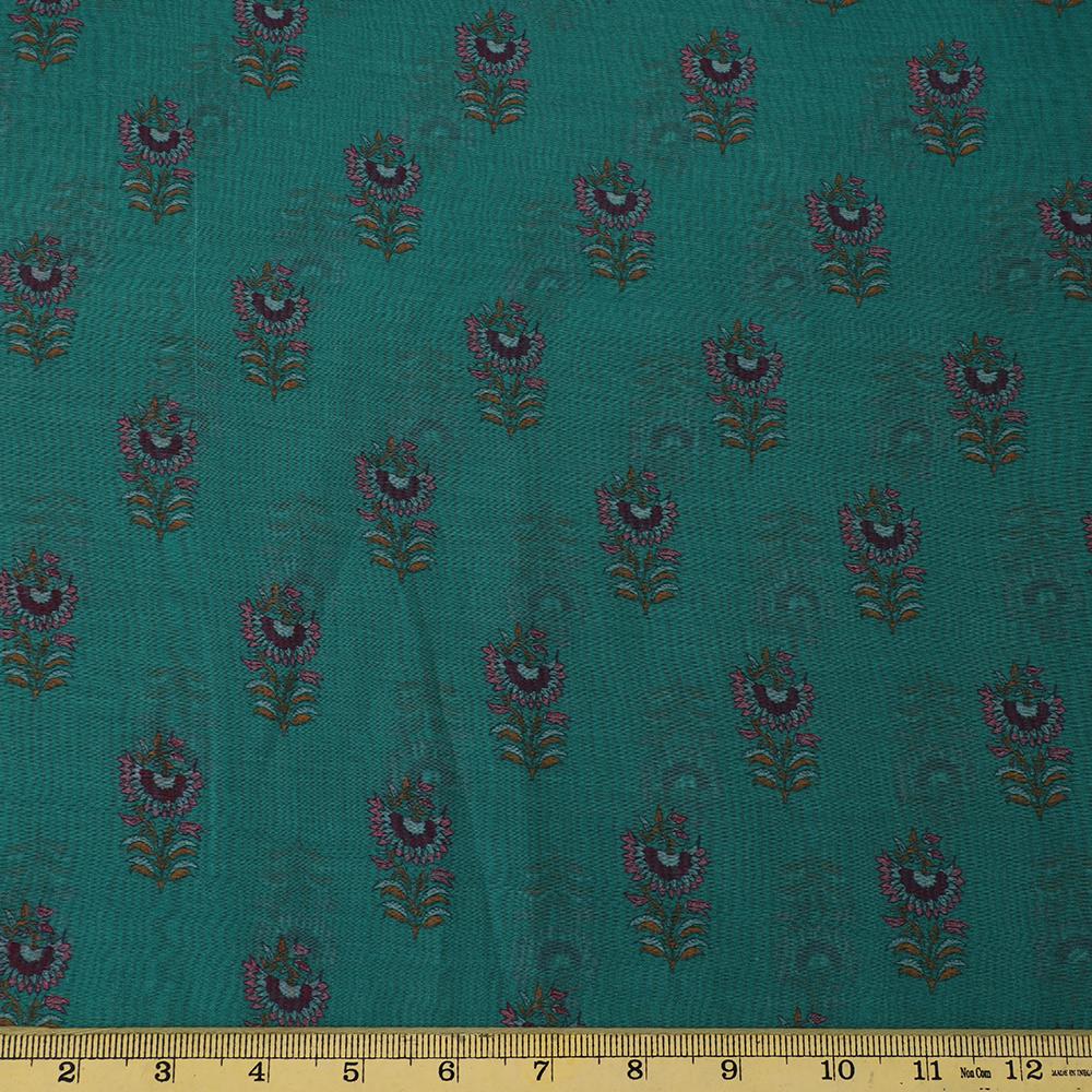 Green Color Digital Printed Pure Chanderi Fabric