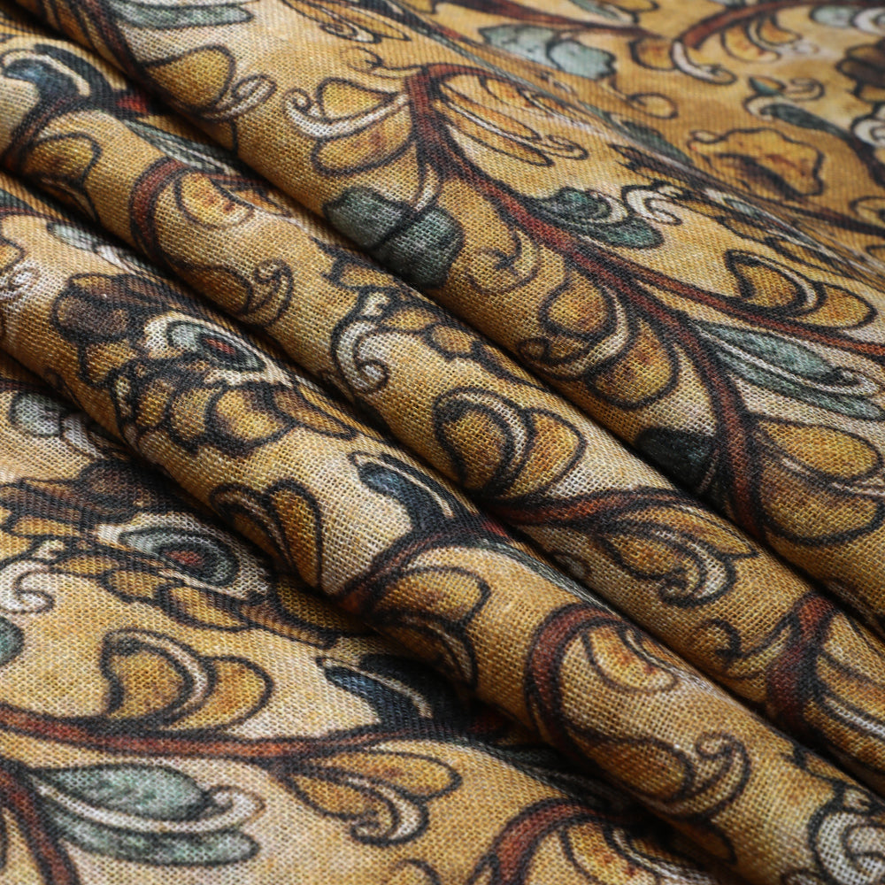 Mustard Color Digital Printed Gauge Linen Fabric