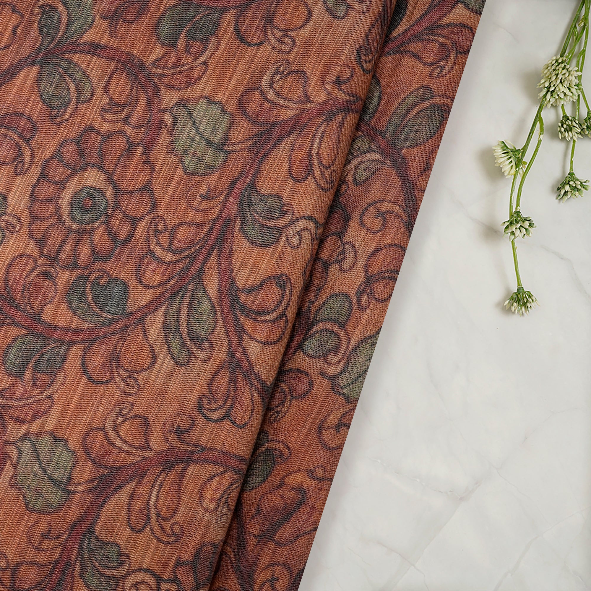 Brown color Digital Printed Silk Fabric