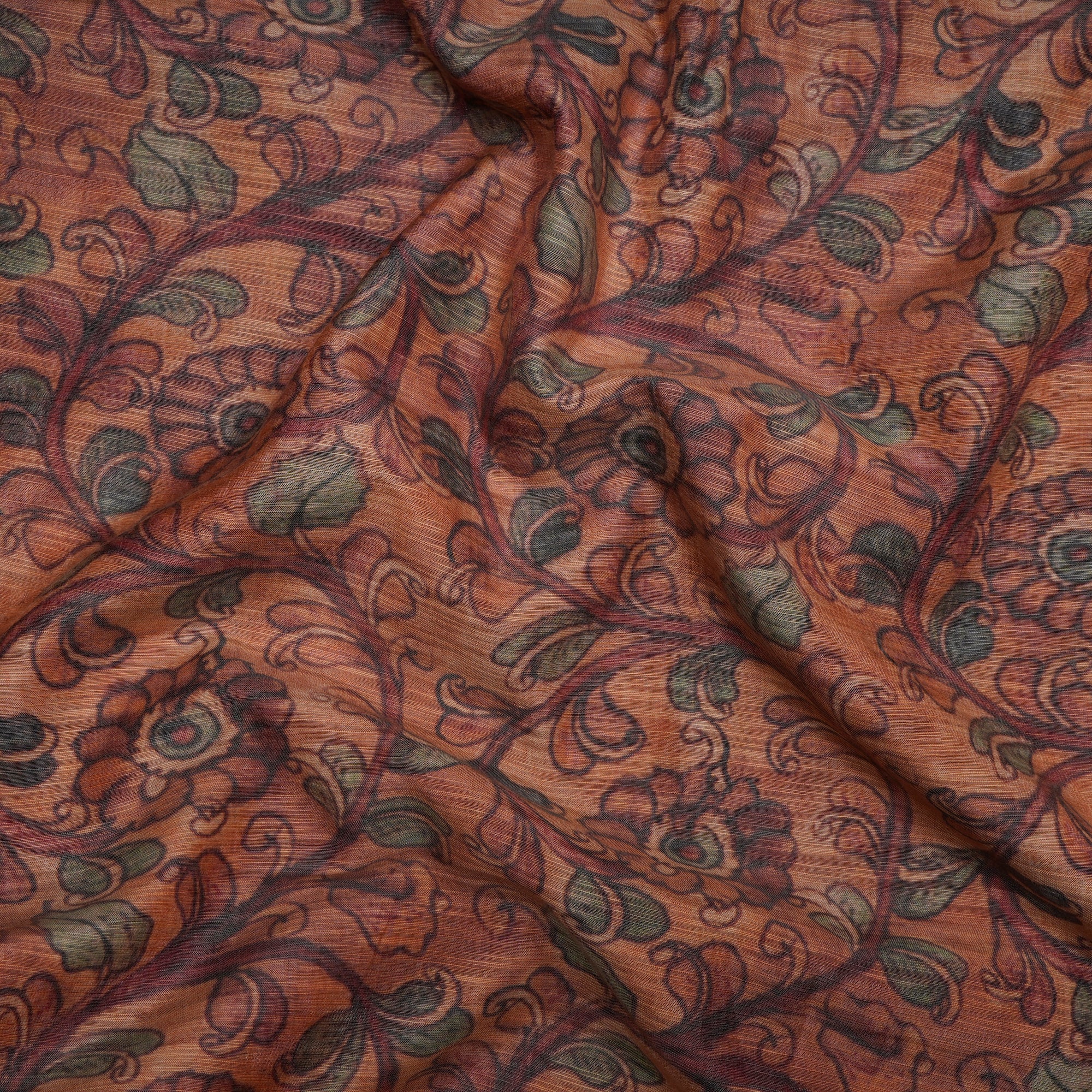Brown color Digital Printed Silk Fabric