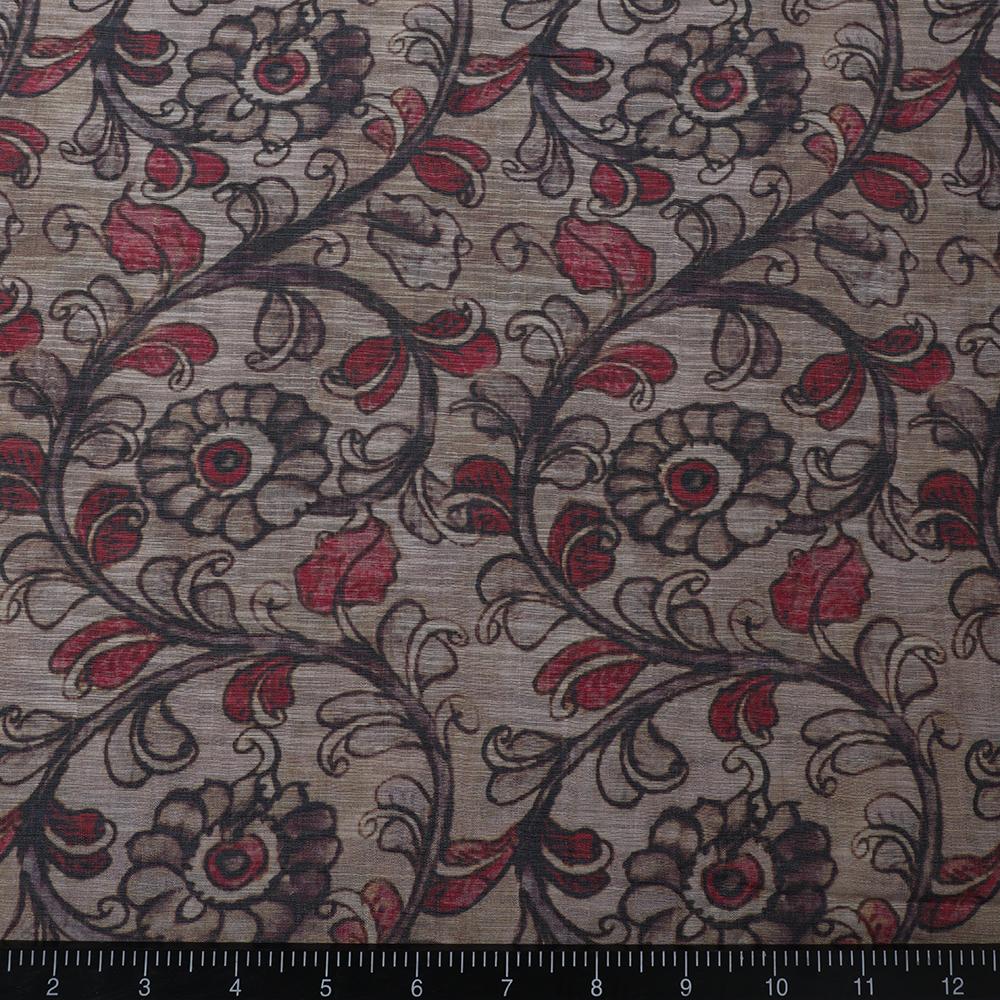 Brown-Pink color Digital Printed Silk Fabric