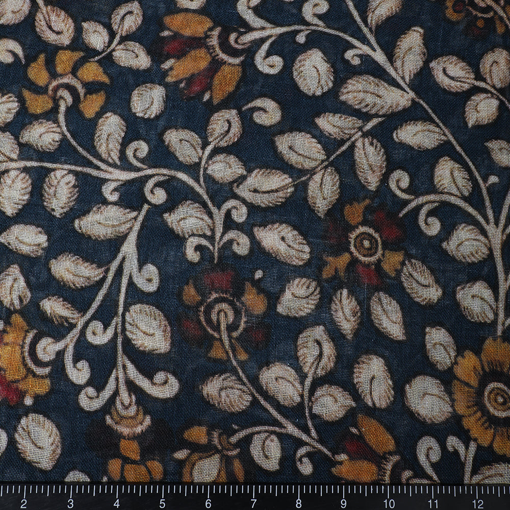 Teal Blue-Beige Color Digital Printed Gauge Linen Fabric
