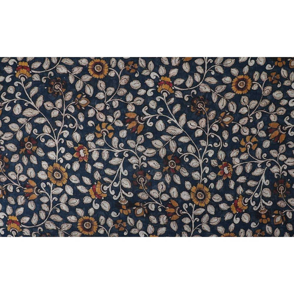 Teal Blue-Beige Color Digital Printed Gauge Linen Fabric