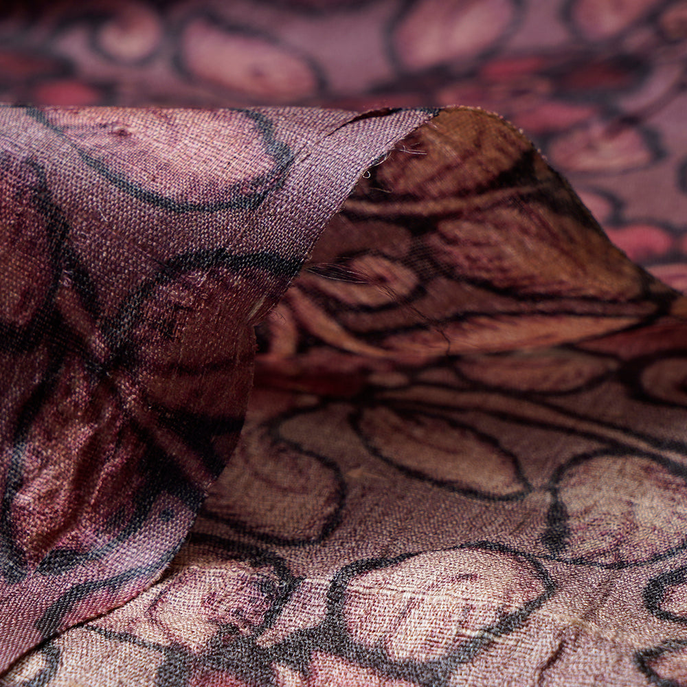 Brown Color Digital Printed Tussar Silk Fabric