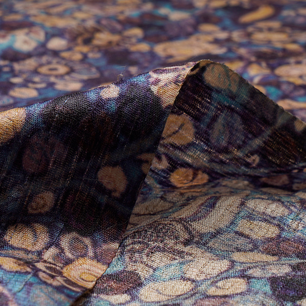 Blue Color Digital Printed Kalamkari Pattern Tussar Silk Fabric
