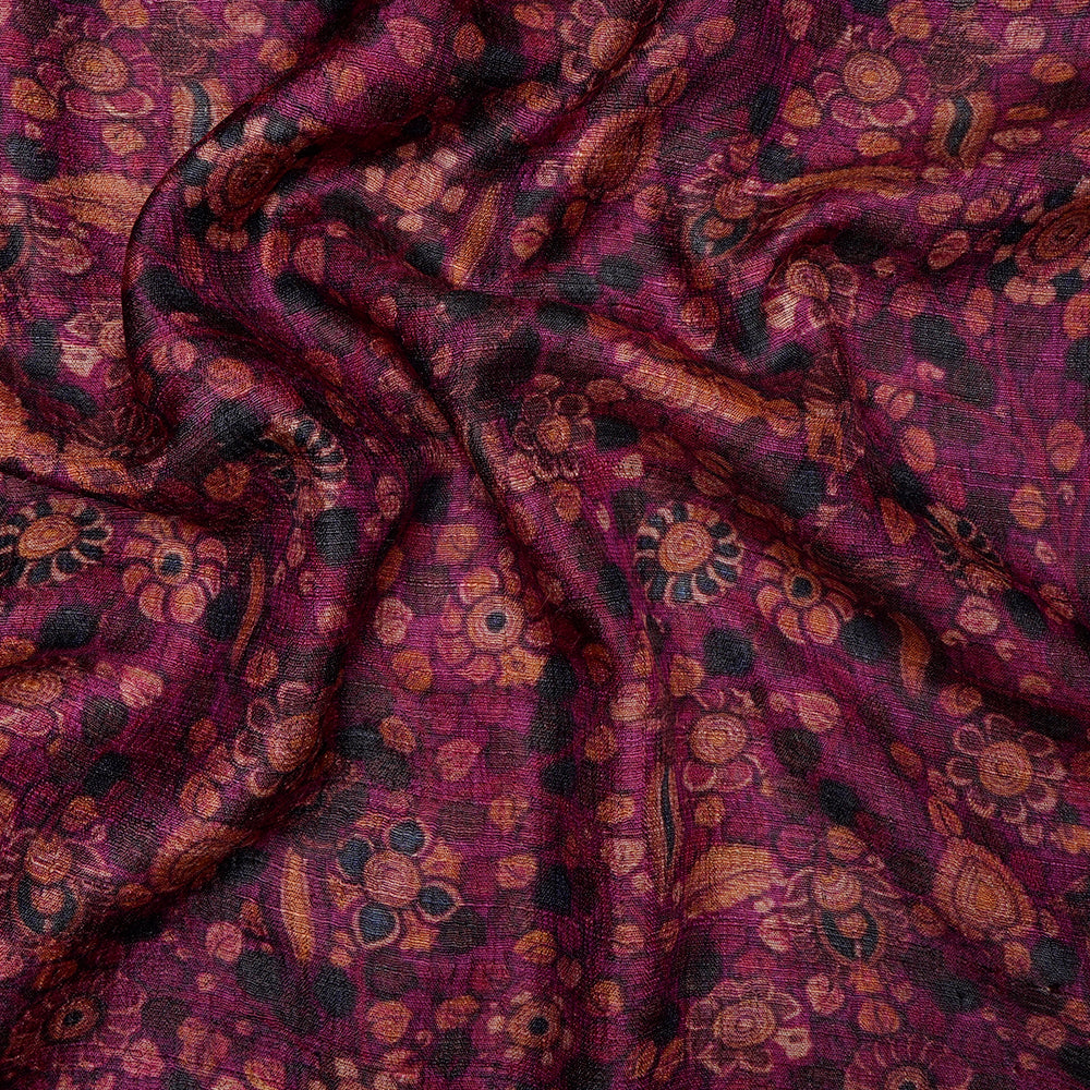 Pink Color Digital Printed Kalamkari Pattern Tussar Silk Fabric