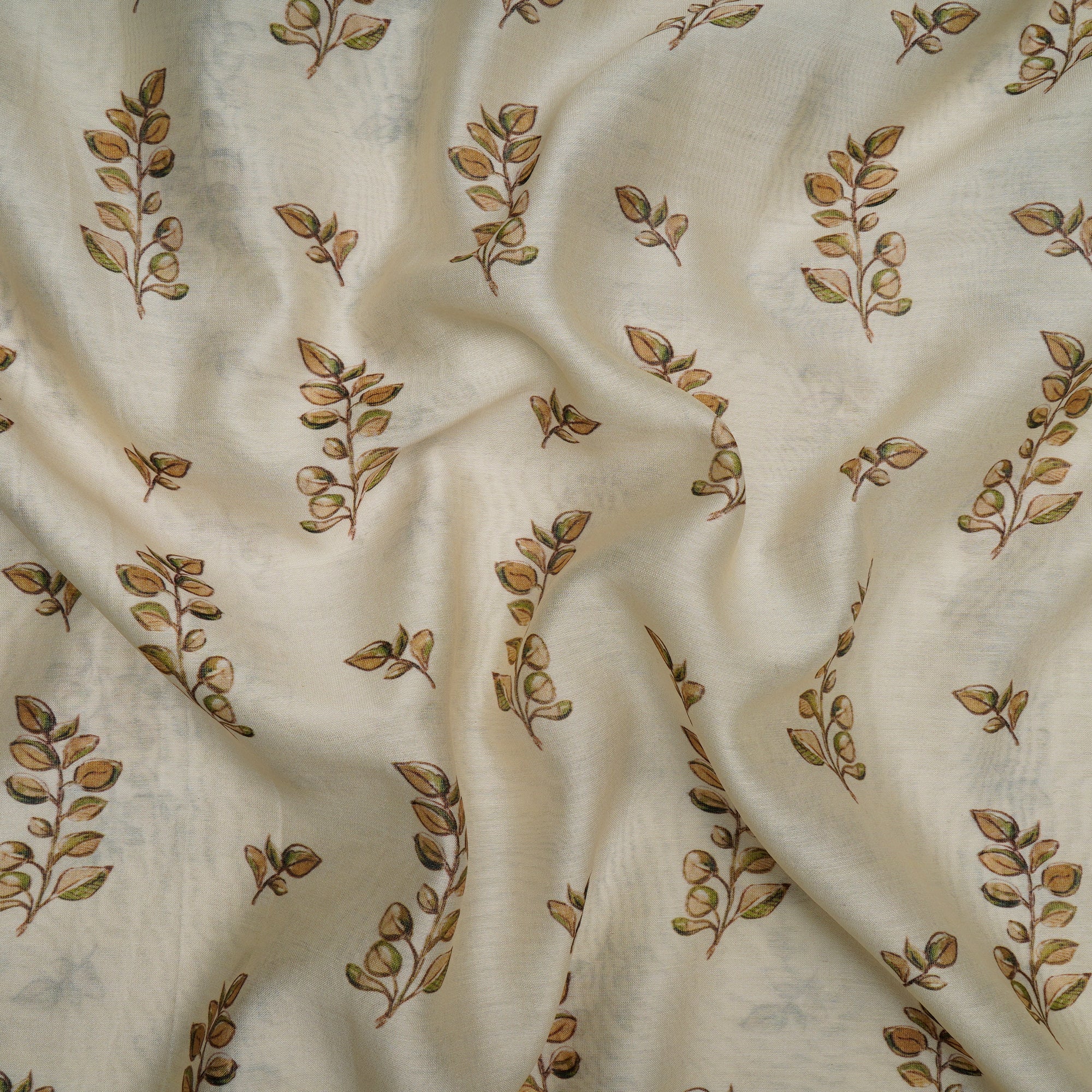 Off White Floral Pattern Digital Print Pure Chanderi Fabric