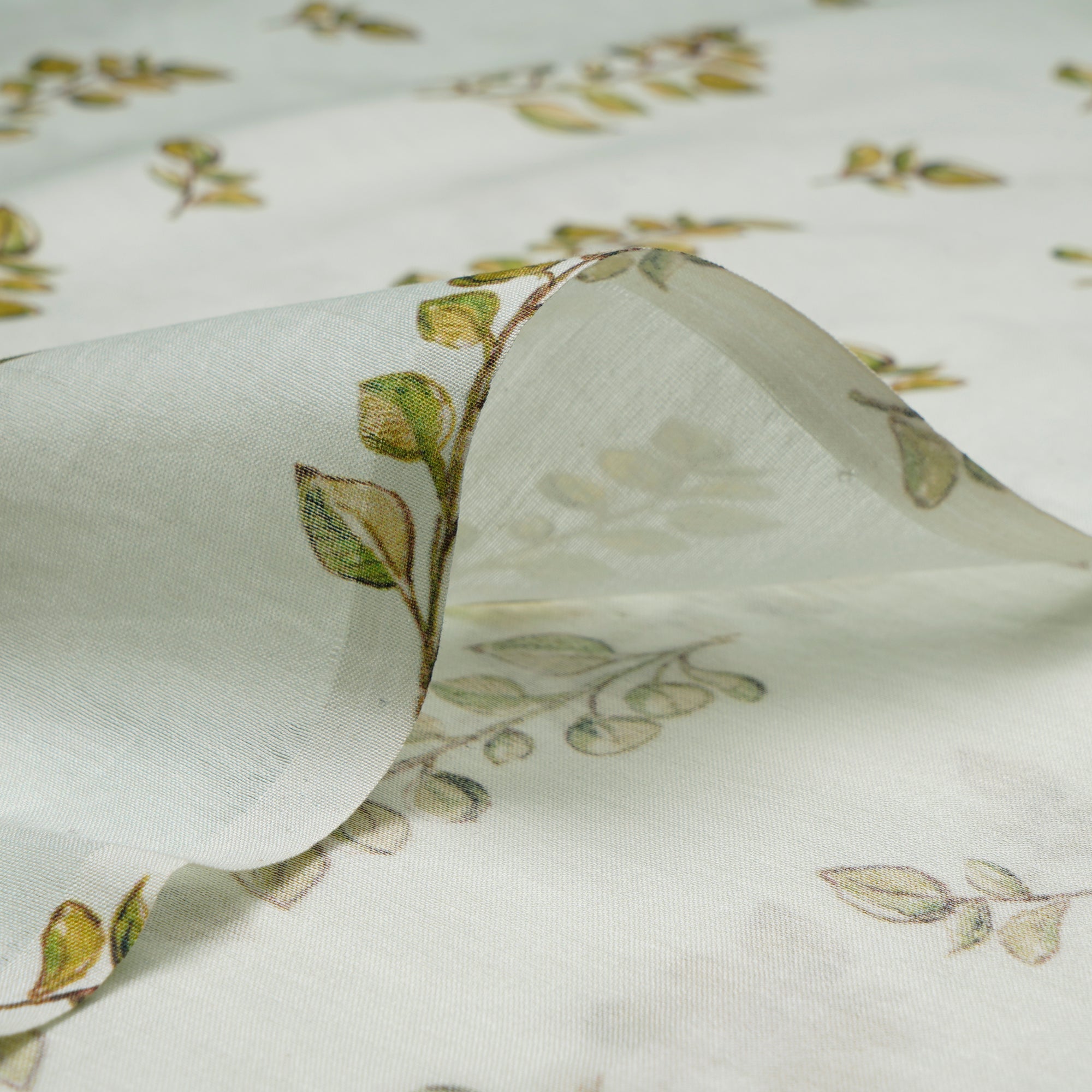 Hint Of Mint Floral Pattern Digital Print Pure Chanderi Fabric