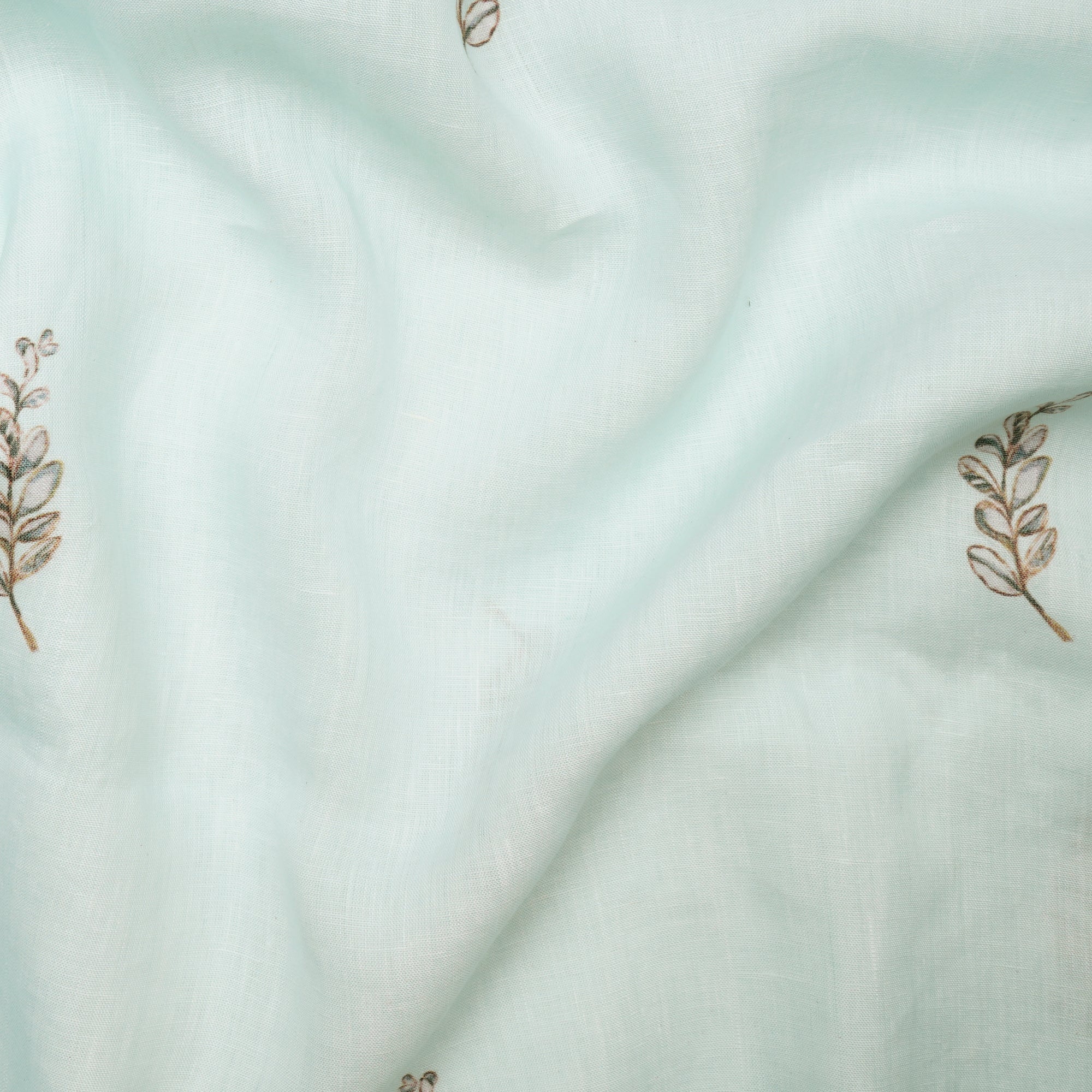 Light Blue Floral Pattern Digital Printed Premium Linen Fabric