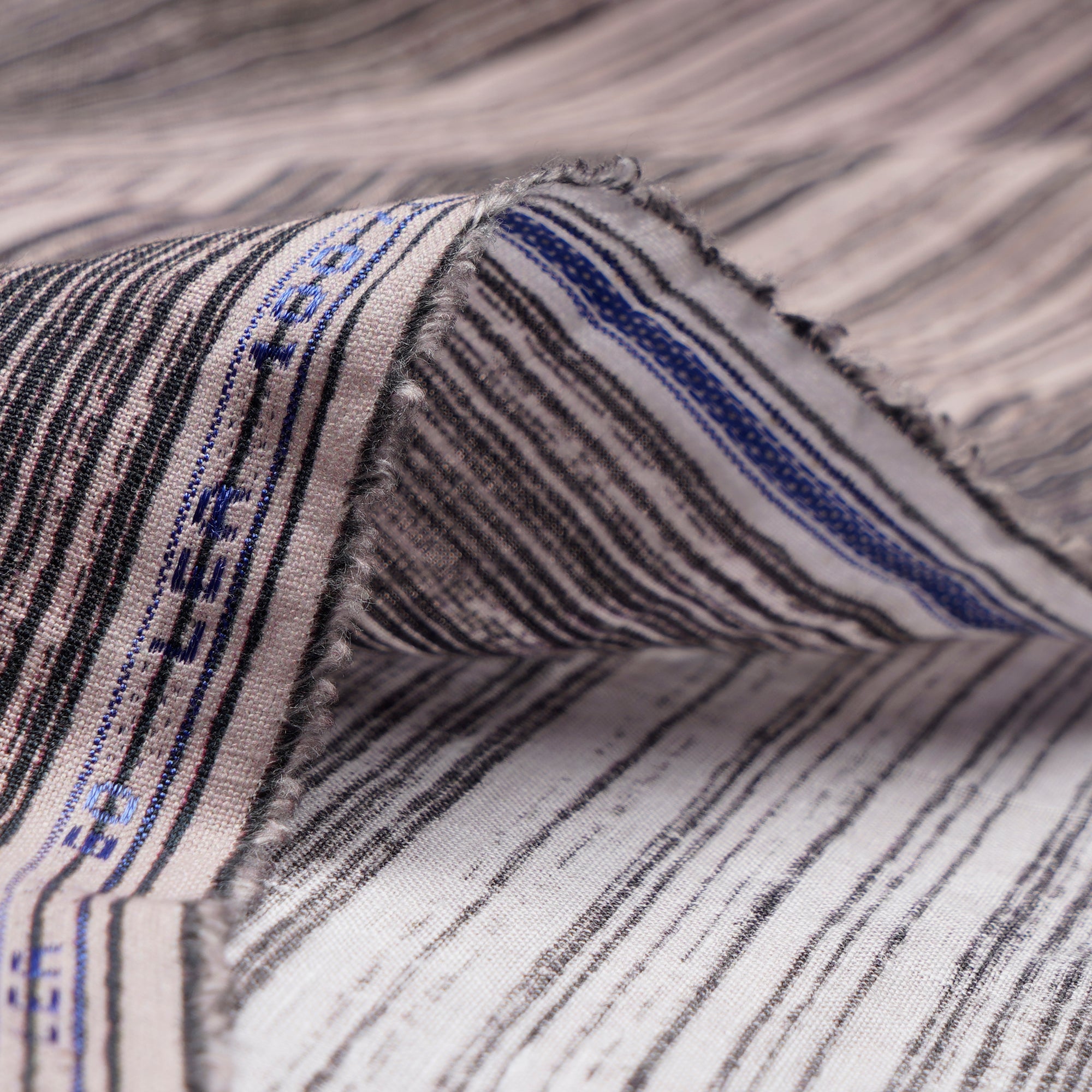 Beige-Black Strip Pattern Digital Printed Linen Fabric