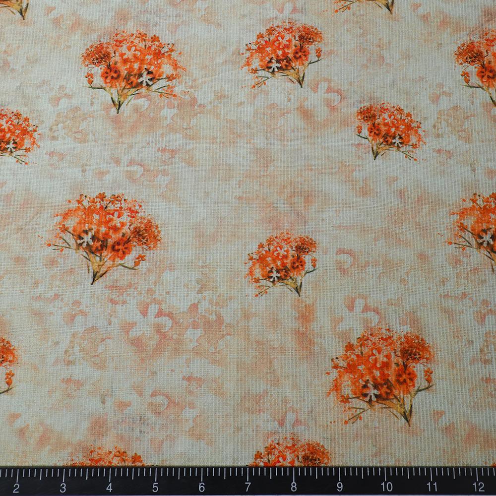 Cream-Orange Color Digital Printed Fancy Chanderi Fabric