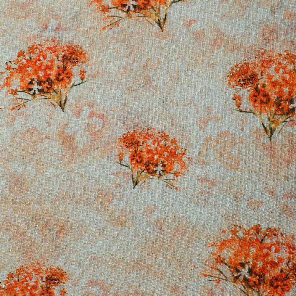 Cream-Orange Color Digital Printed Fancy Chanderi Fabric