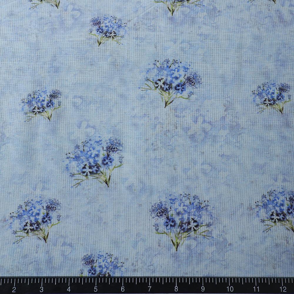 Blue-Grey Color Digital Printed Fancy Chanderi Fabric